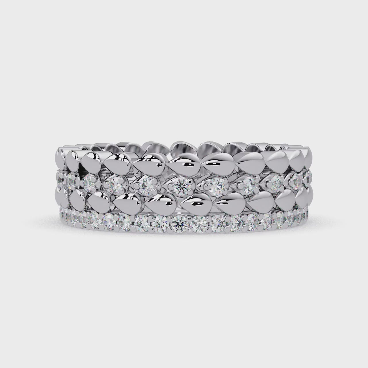 Artisan Crown Motif Multi-Row Diamond Statement Ring