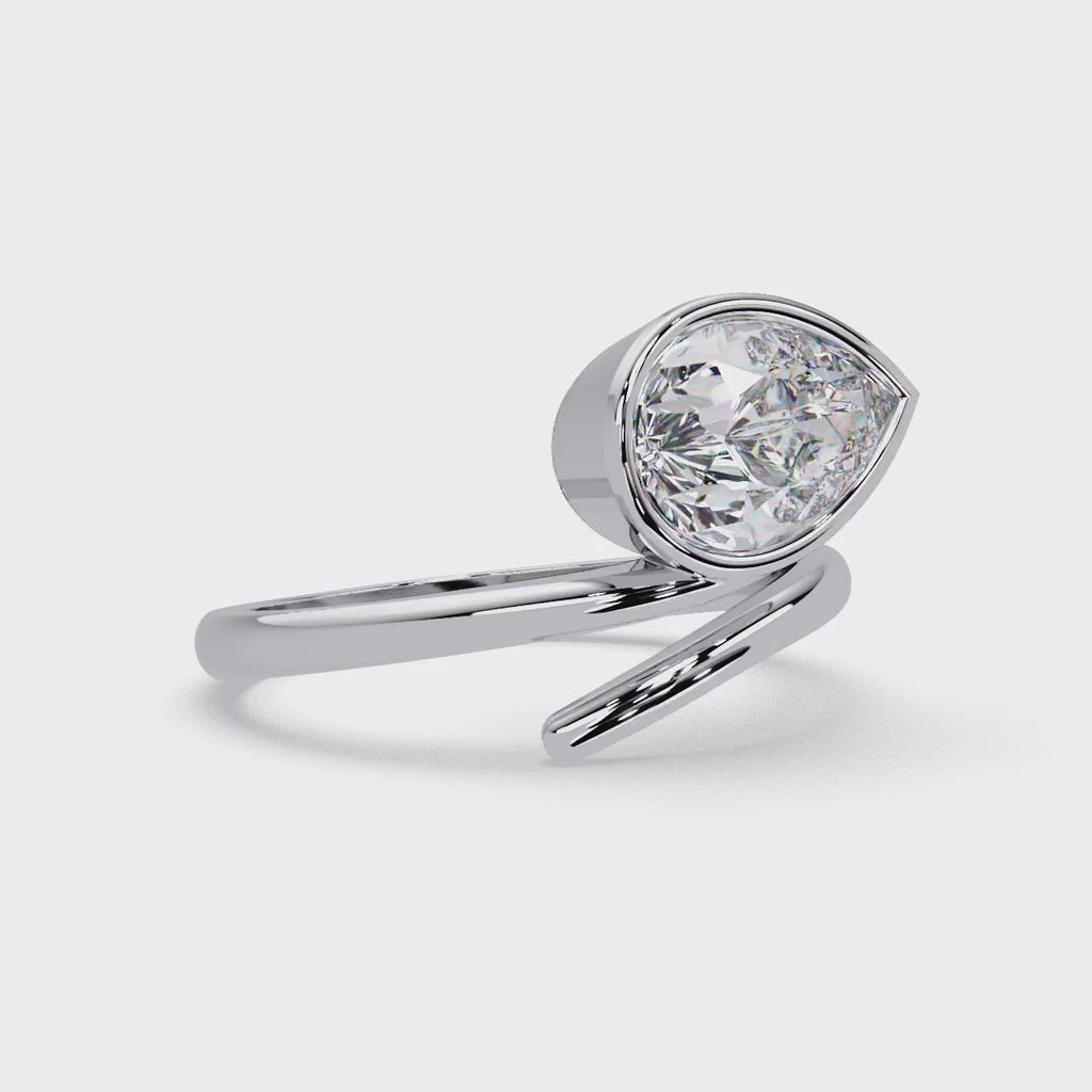 Pear Cut Bezel Solitaire Open Wrap Ring