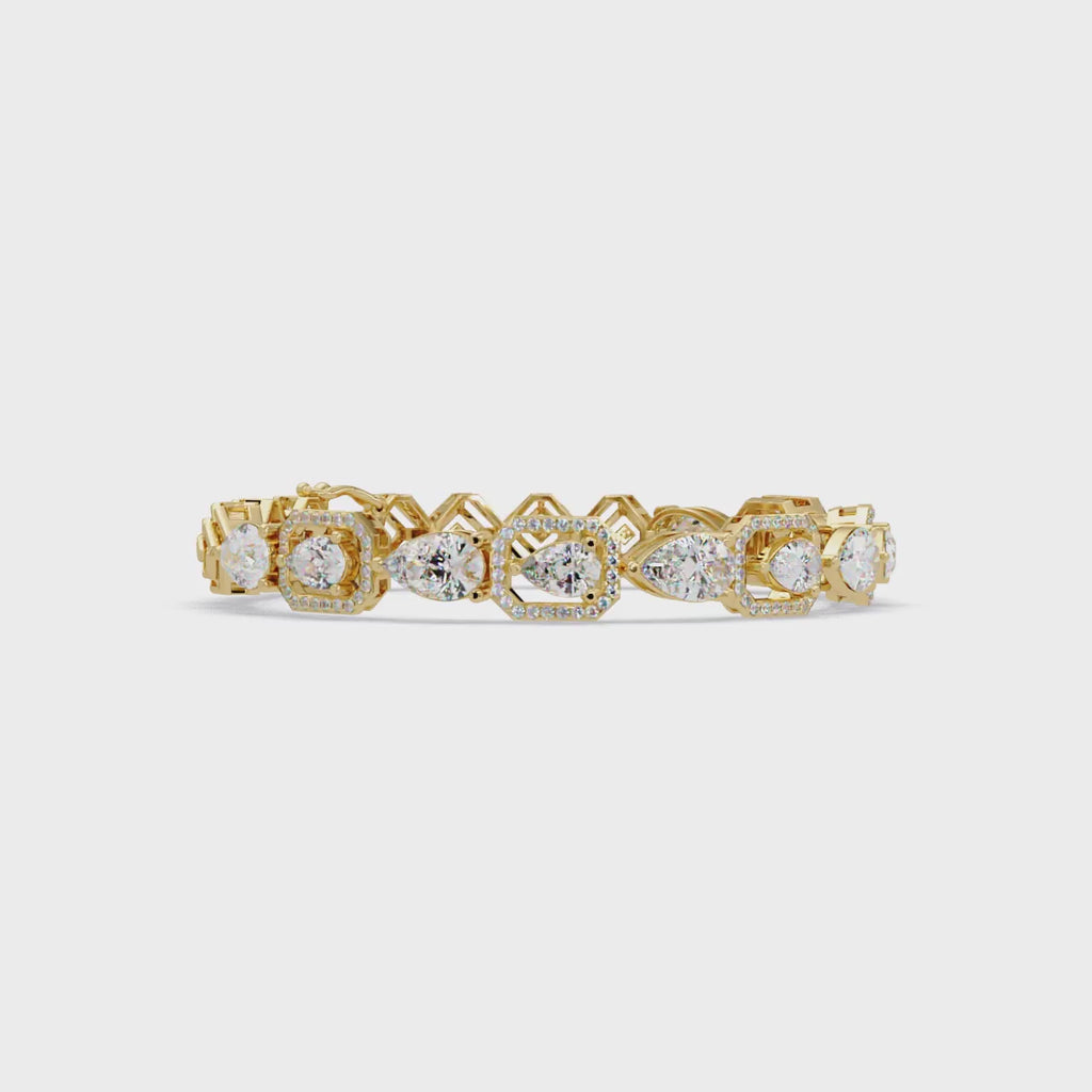Luxury Pear & Hexagon Halo Diamond Tennis Bracelet