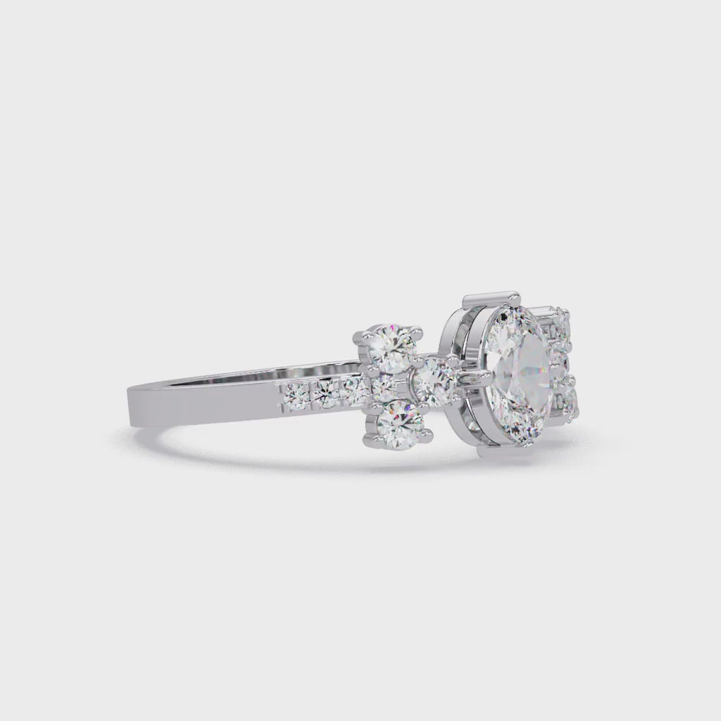 Oval Diamond Floral Engagement Ring