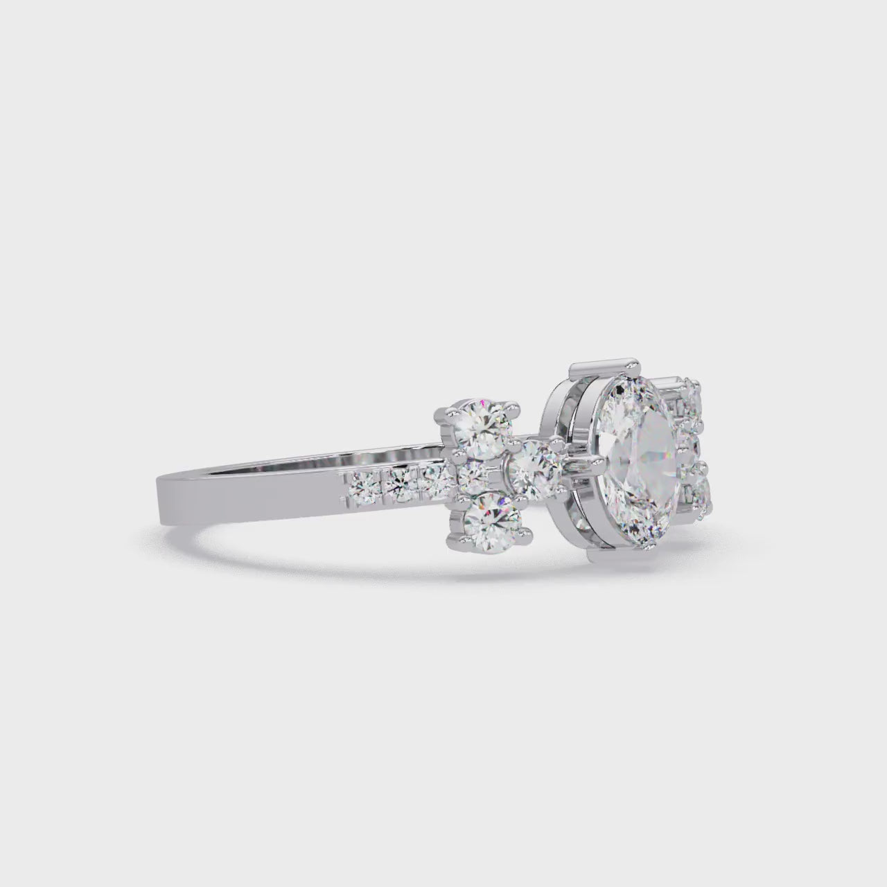 Oval Diamond Floral Engagement Ring