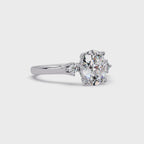 Oval Cut Diamond Three Stone Hidden Halo Engagement Ring