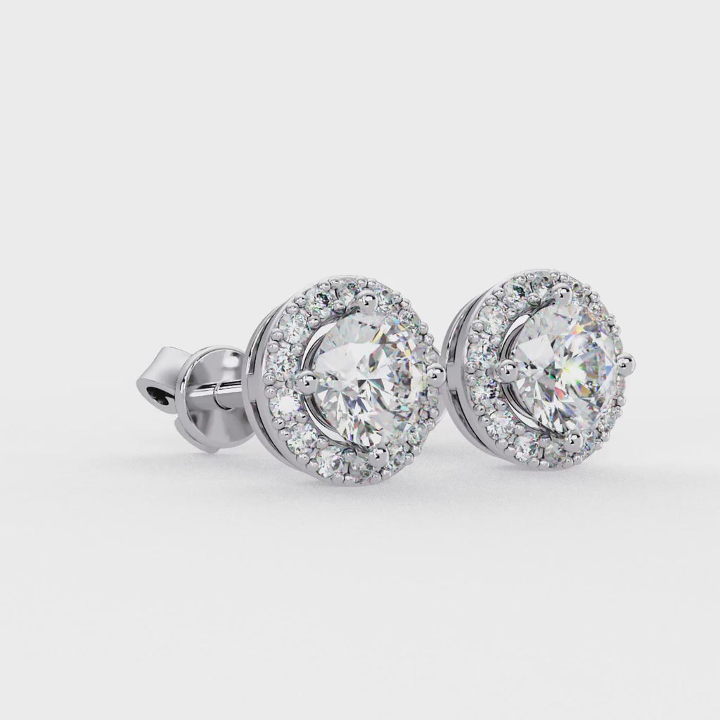 Round Halo Diamond Stud Earrings | Classic Solitaire Halo Earrings