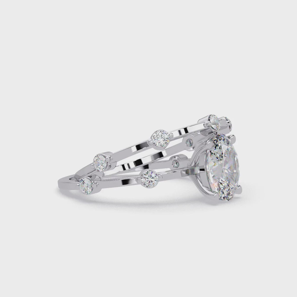 Celestial Floating Diamond Solitaire Ring with Bezel Accent Stones