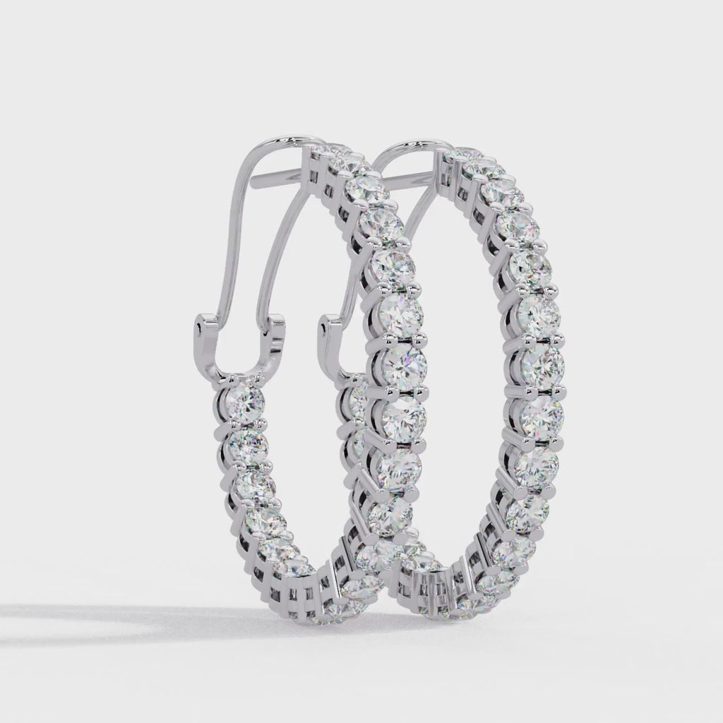 Round Brilliant Lab Grown Diamond Halo Hoop Earrings