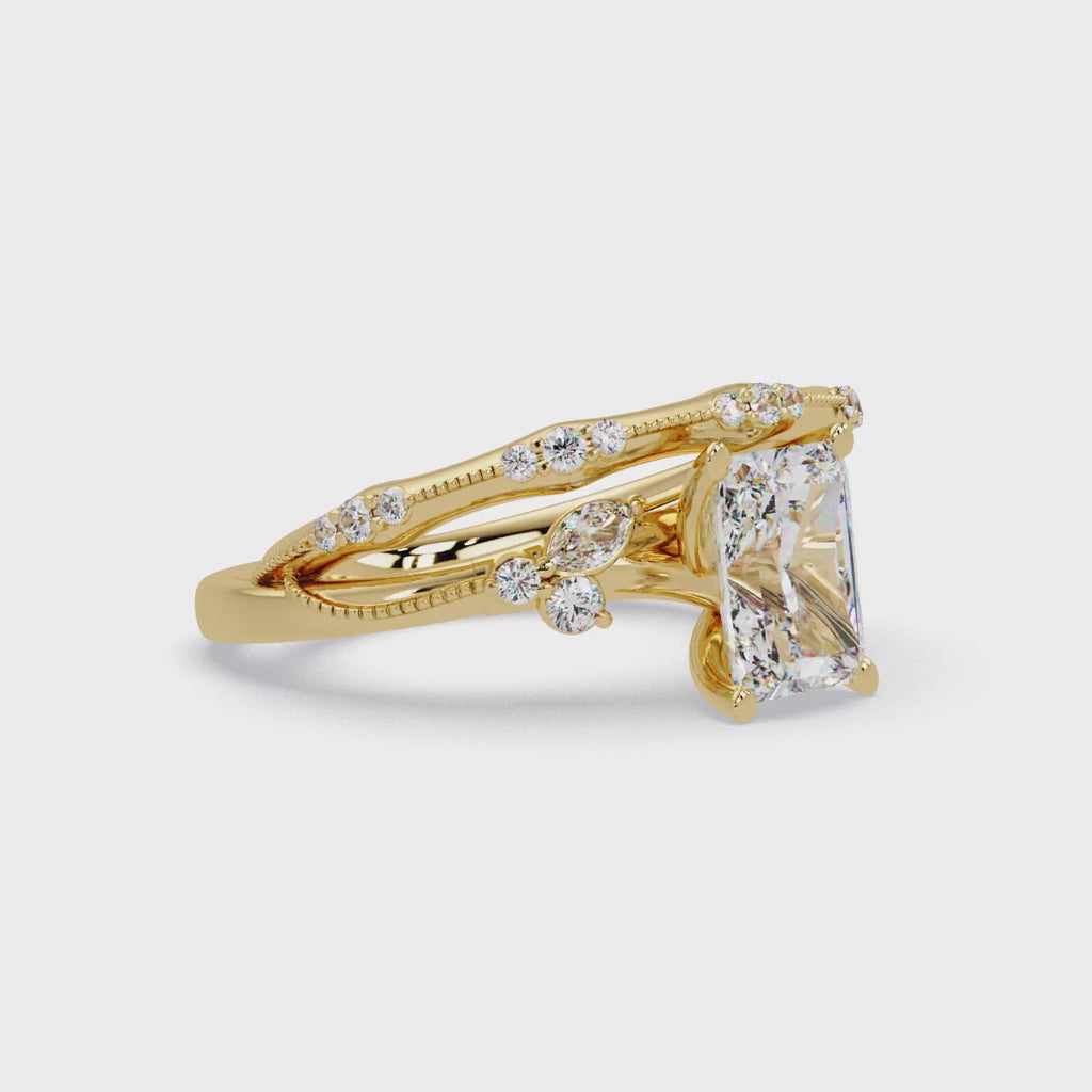 Customizable Radiant Cut Diamond Bridal Ring Set with Round & Marquise Accent Stones