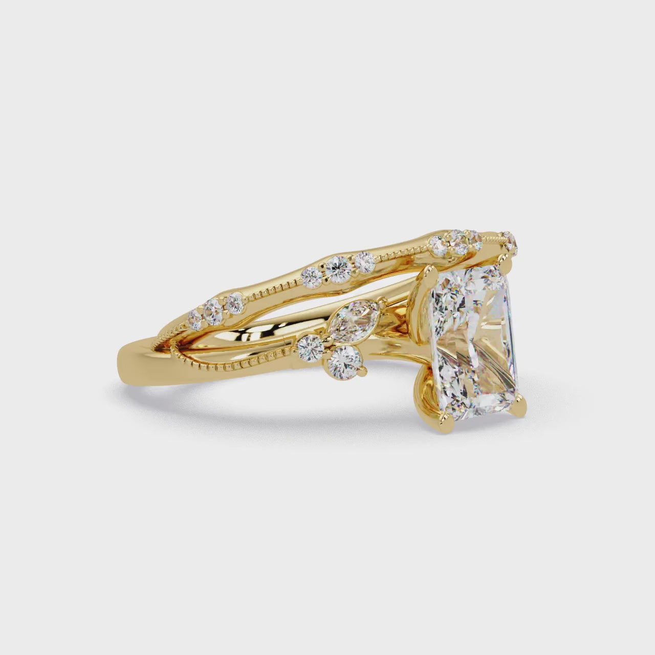 Customizable Radiant Cut Diamond Bridal Ring Set with Round & Marquise Accent Stones