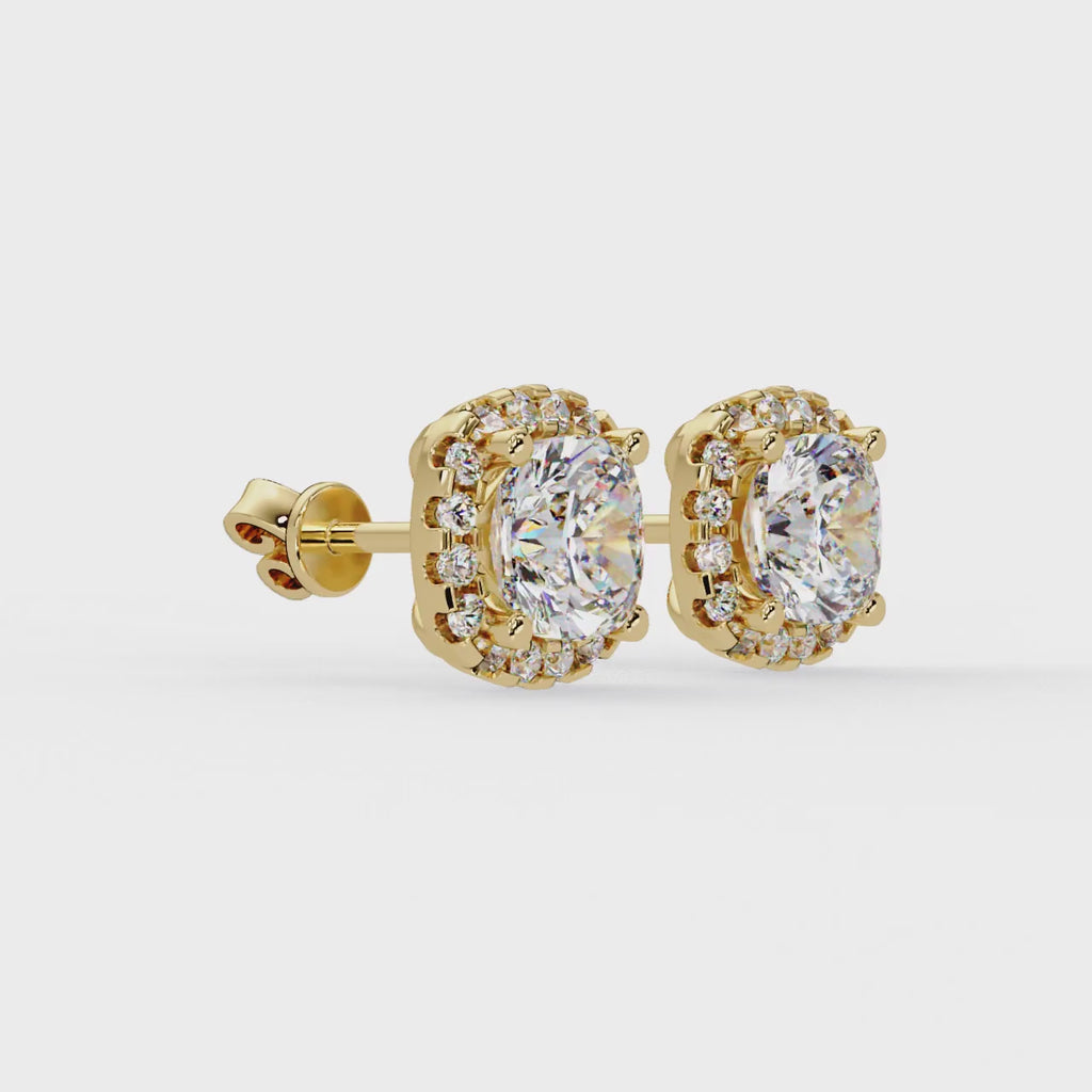Cushion Cut Halo Diamond Stud Earrings