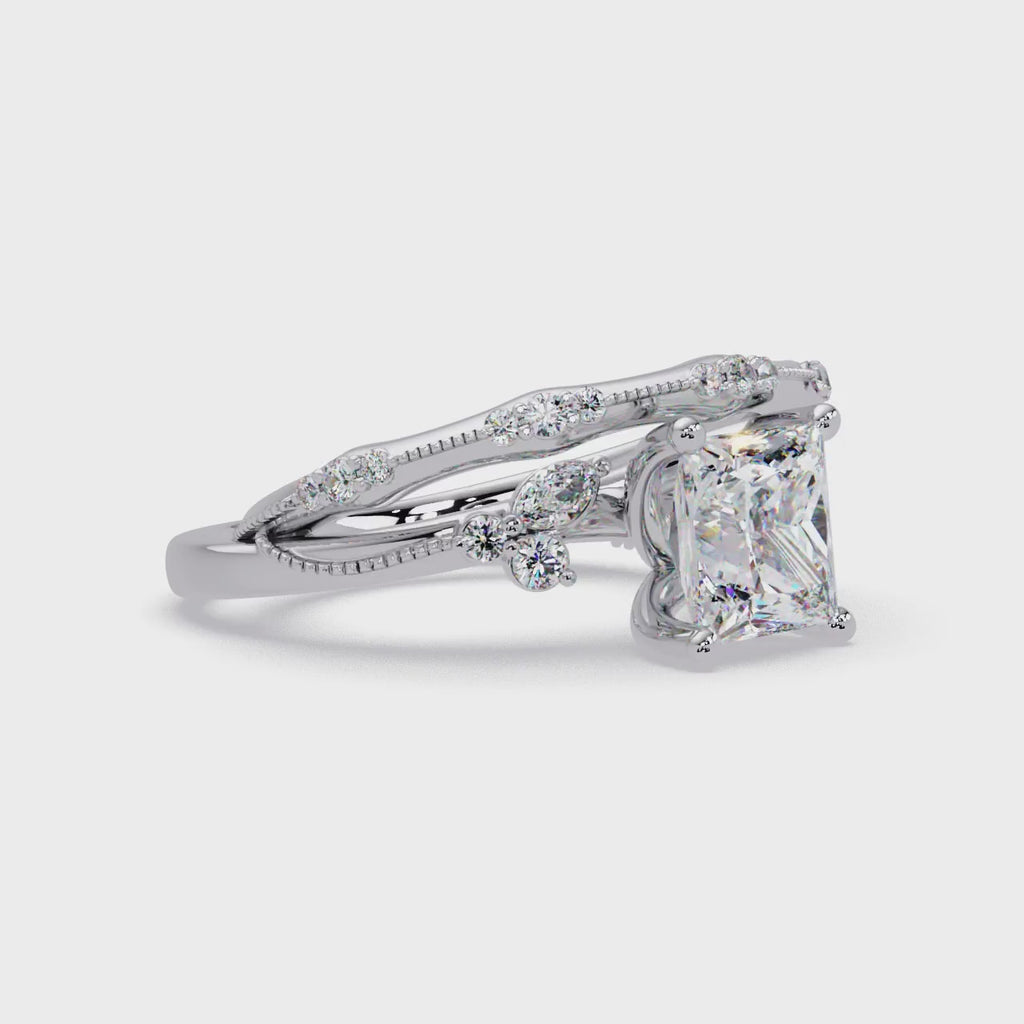 Customizable Princess Cut Diamond Ring with Round & Marquise Accent Stones