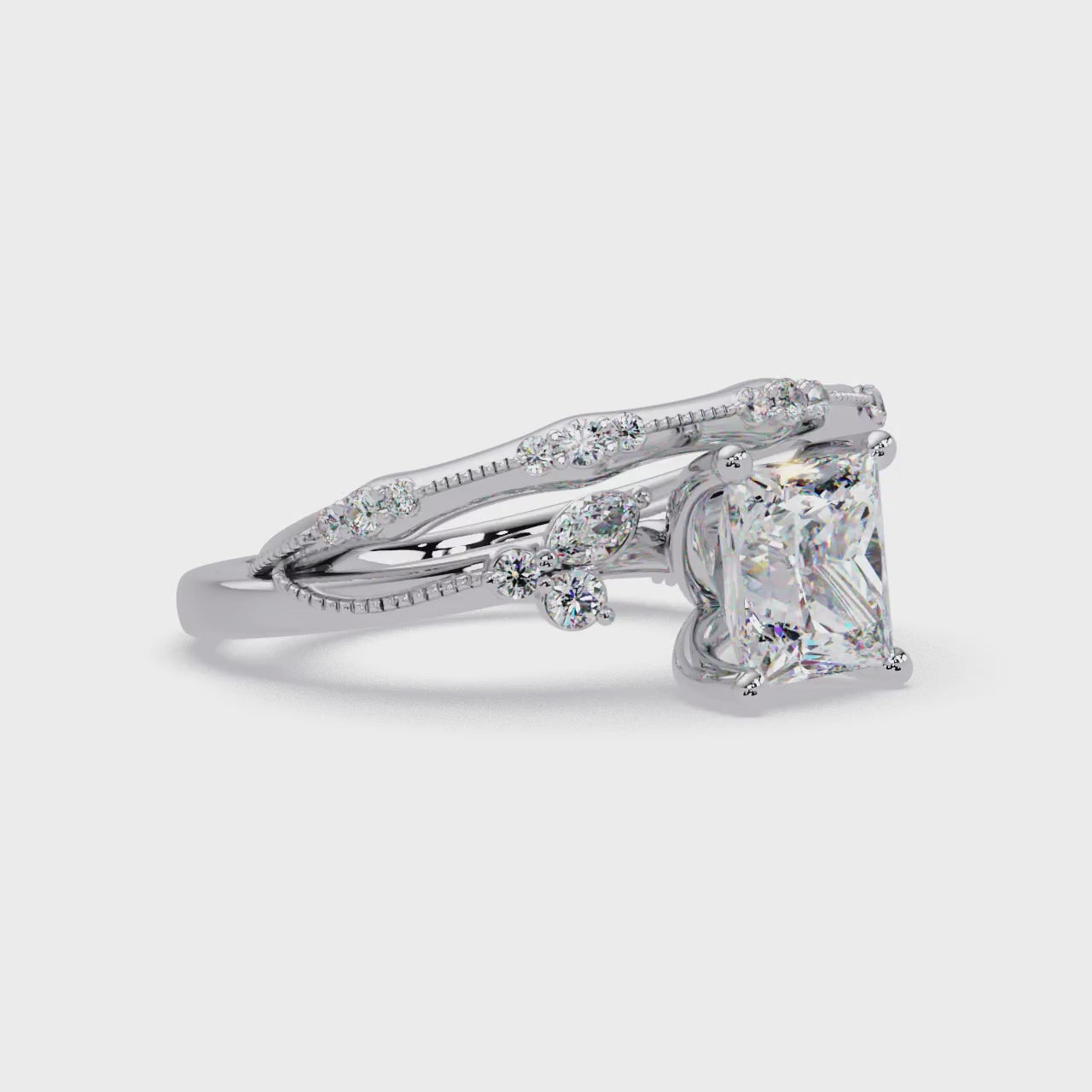 Customizable Princess Cut Diamond Ring with Round & Marquise Accent Stones