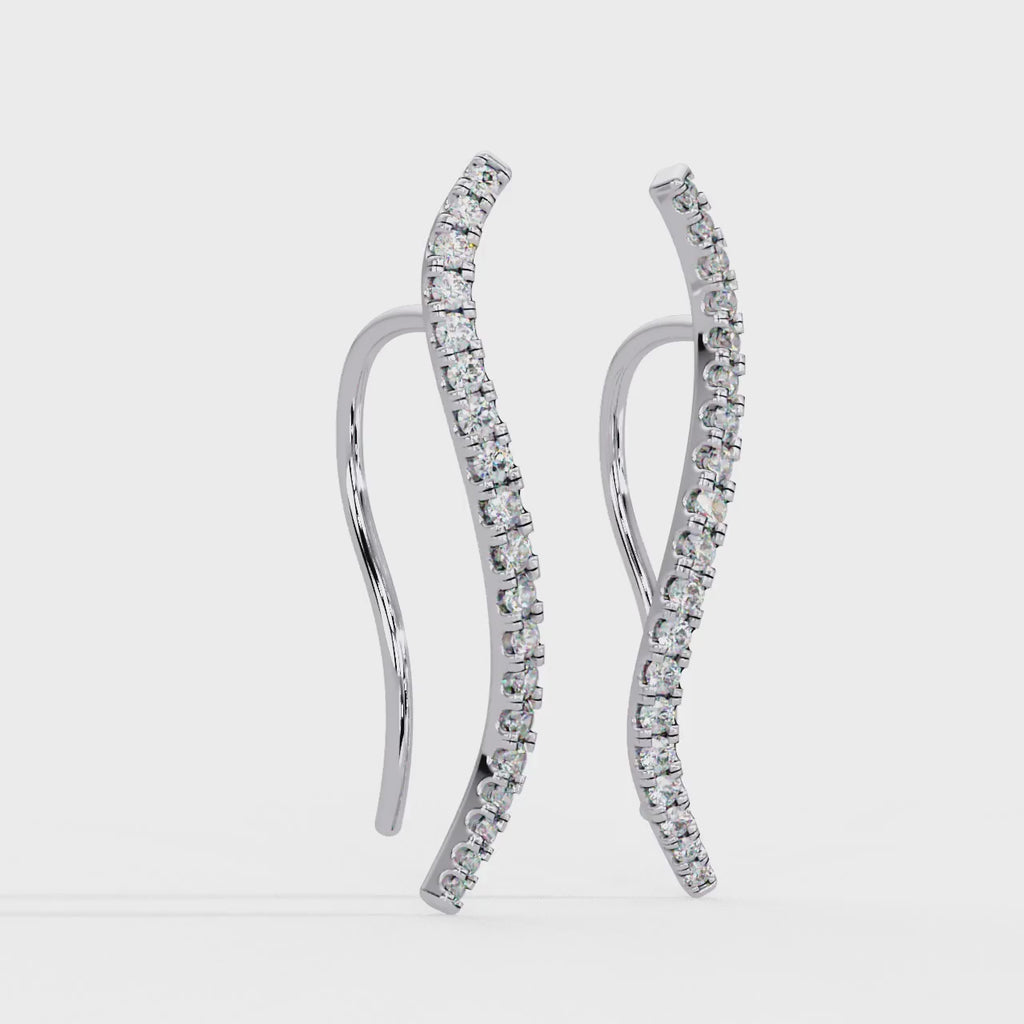 Elegant Wave Diamond Hoop Earrings