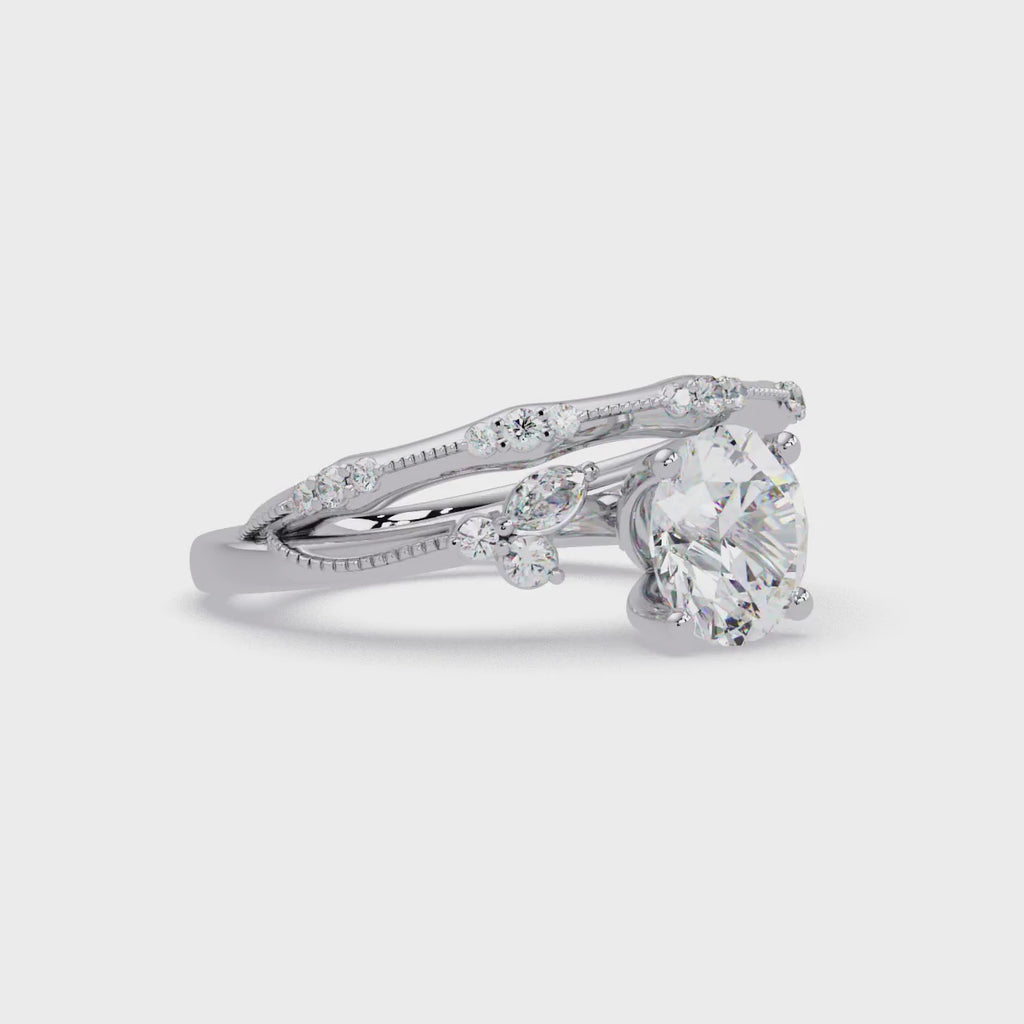 Customizable Round & Marquise Diamond Engagement Ring Set