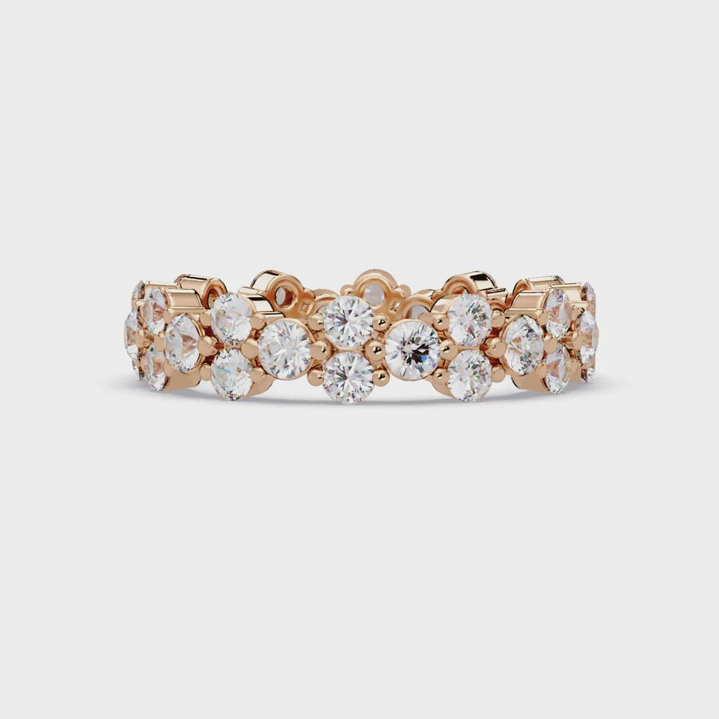 Double Row Alternating Round Cut Diamond Ring