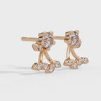Round Diamond Floral Cluster Stud Earrings in Gold