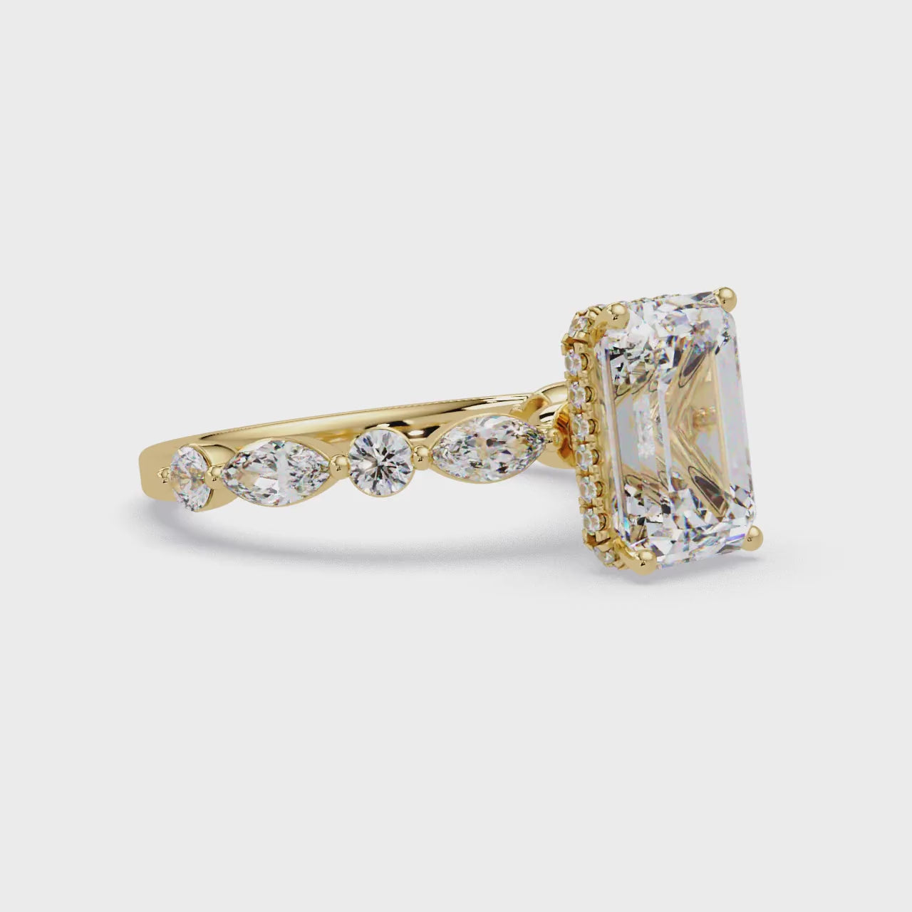 Modern East-West Emerald Solitaire Hidden Halo Ring