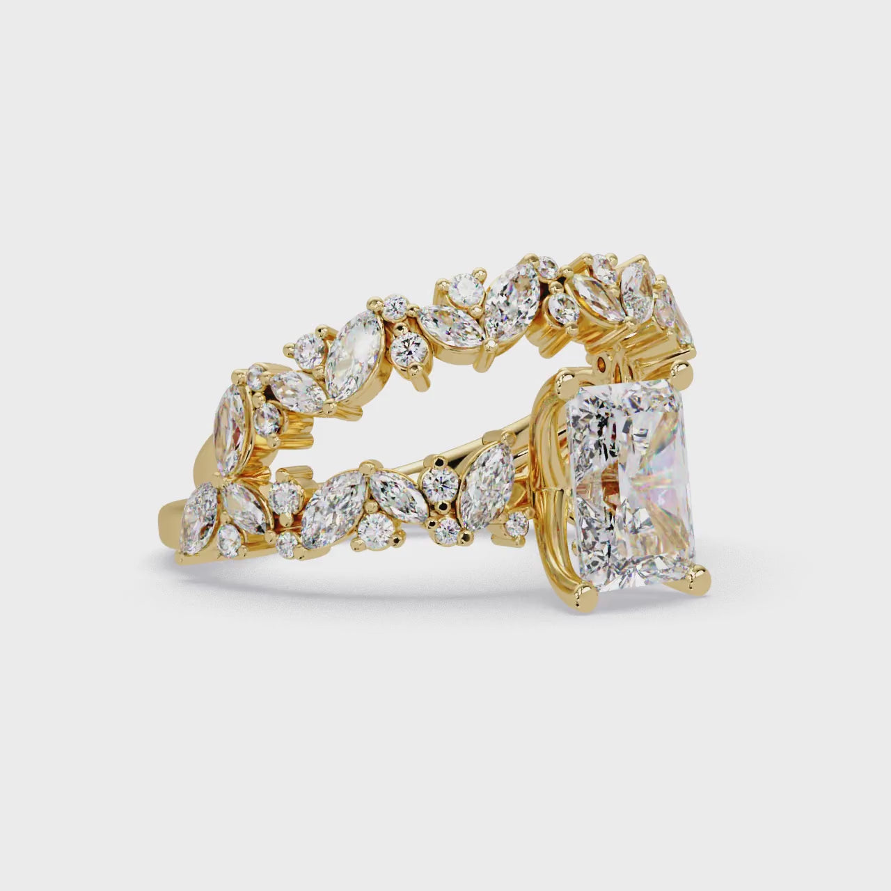 Nature-Inspired Princess Diamond Engagement Ring with Marquise & Round Accent Stones