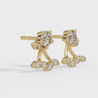 Round Diamond Floral Cluster Stud Earrings in Gold