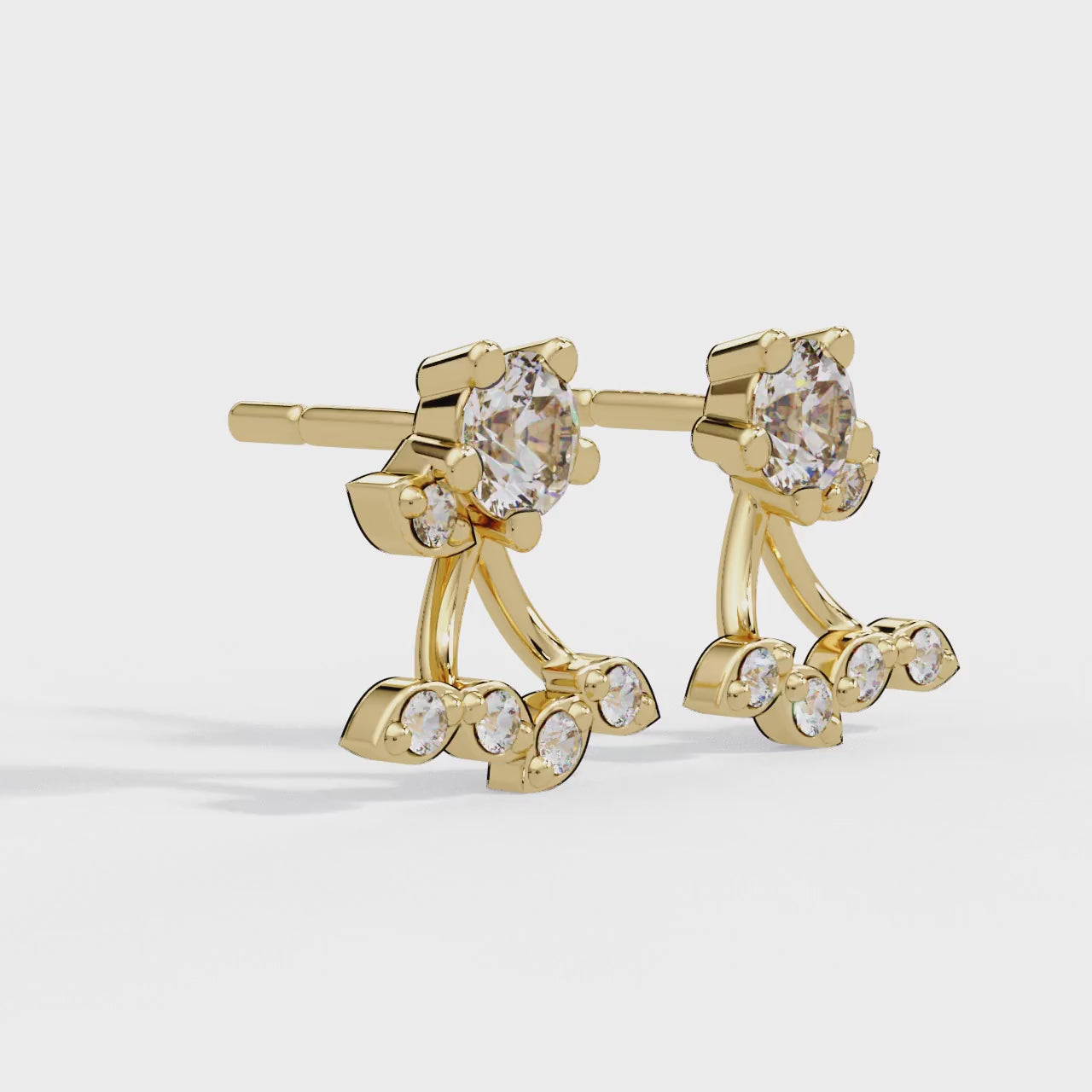 Round Diamond Floral Cluster Stud Earrings in Gold