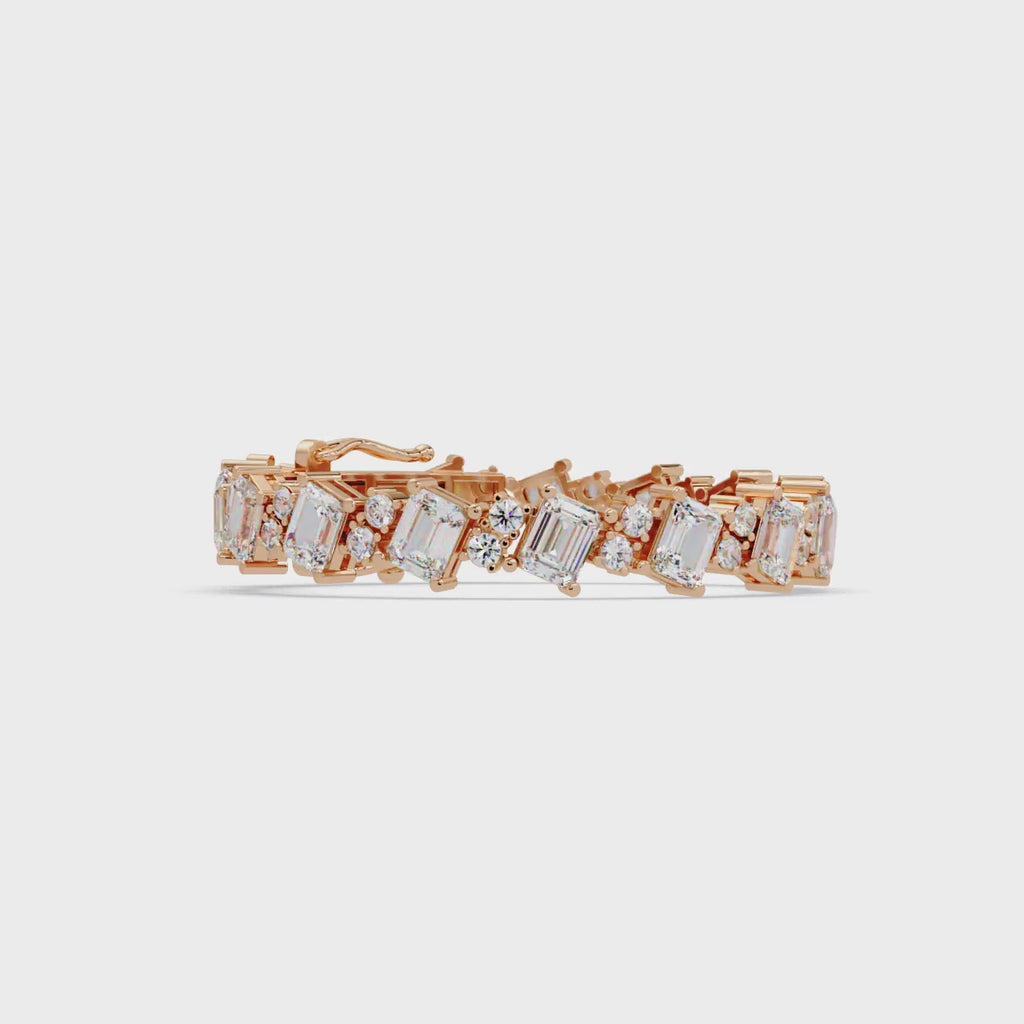Emerald Cut & Round Diamond Tennis Bracelet for Women