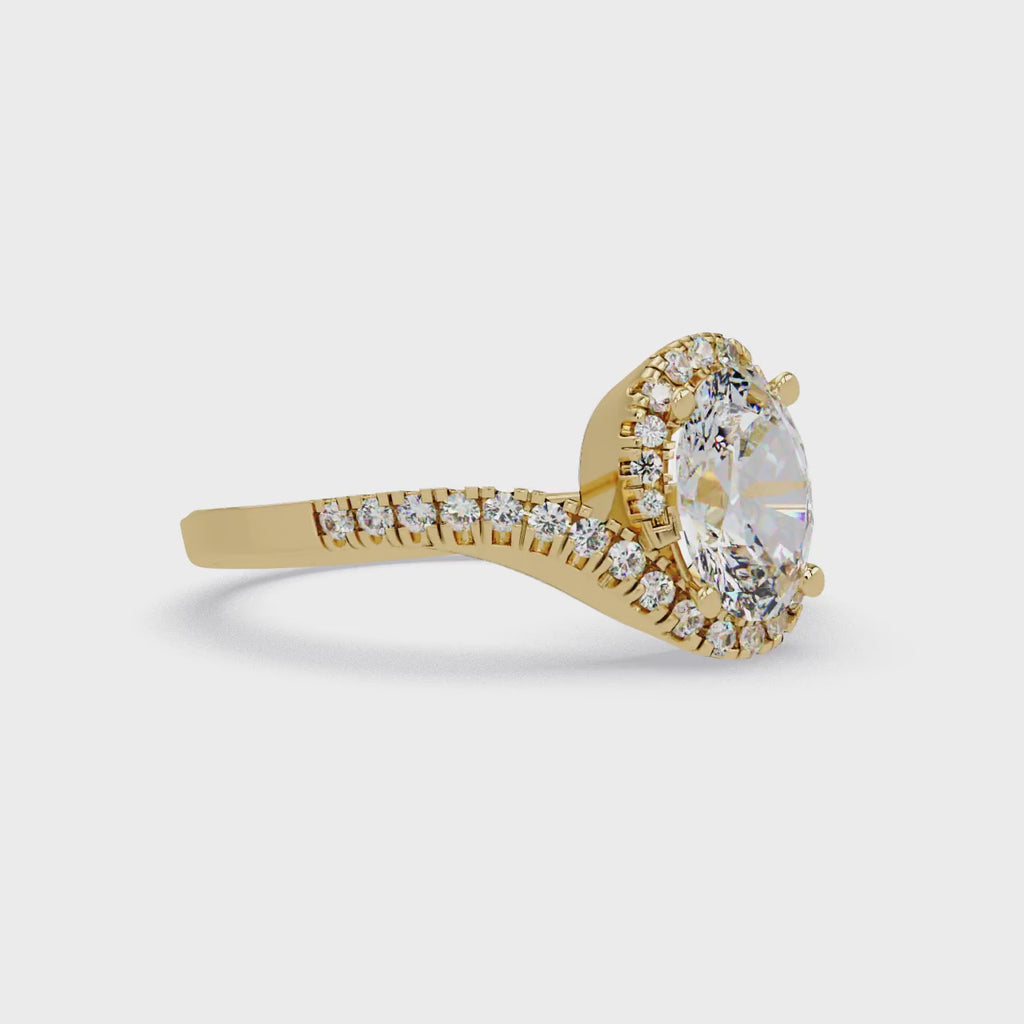 Exquisite Bypass Halo Twist Diamond Engagement Ring