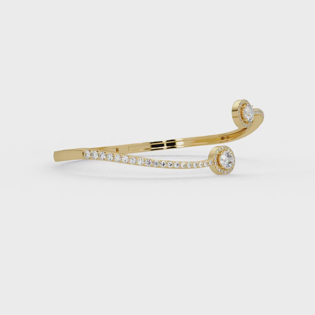 Round Halo Open Diamond Cuff Bracelet