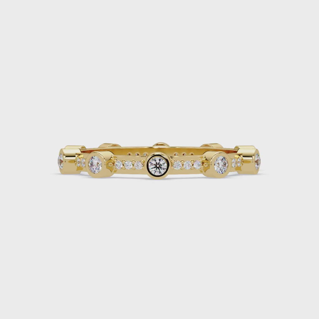 Round Cut Bezel Set Diamond Eternity Band in Gold