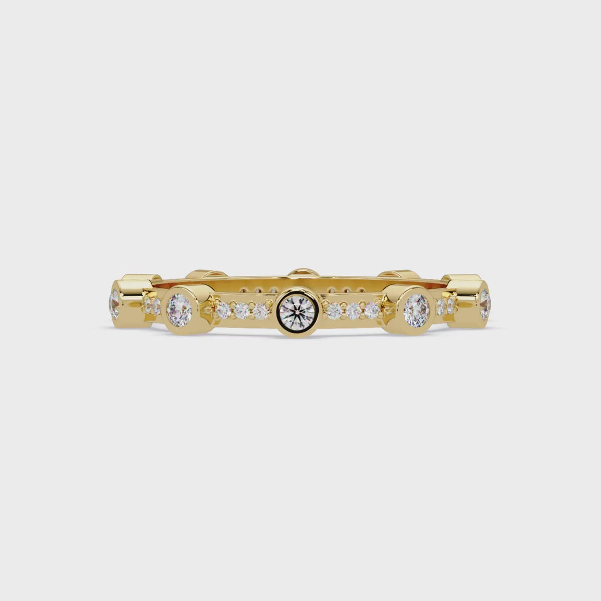 Round Cut Bezel Set Diamond Eternity Band in Gold