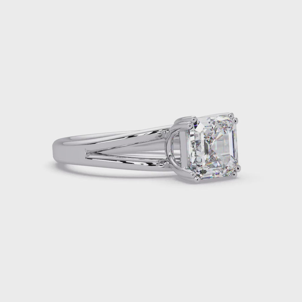 Asscher Cut Diamond Split Shank Solitaire Engagement Ring