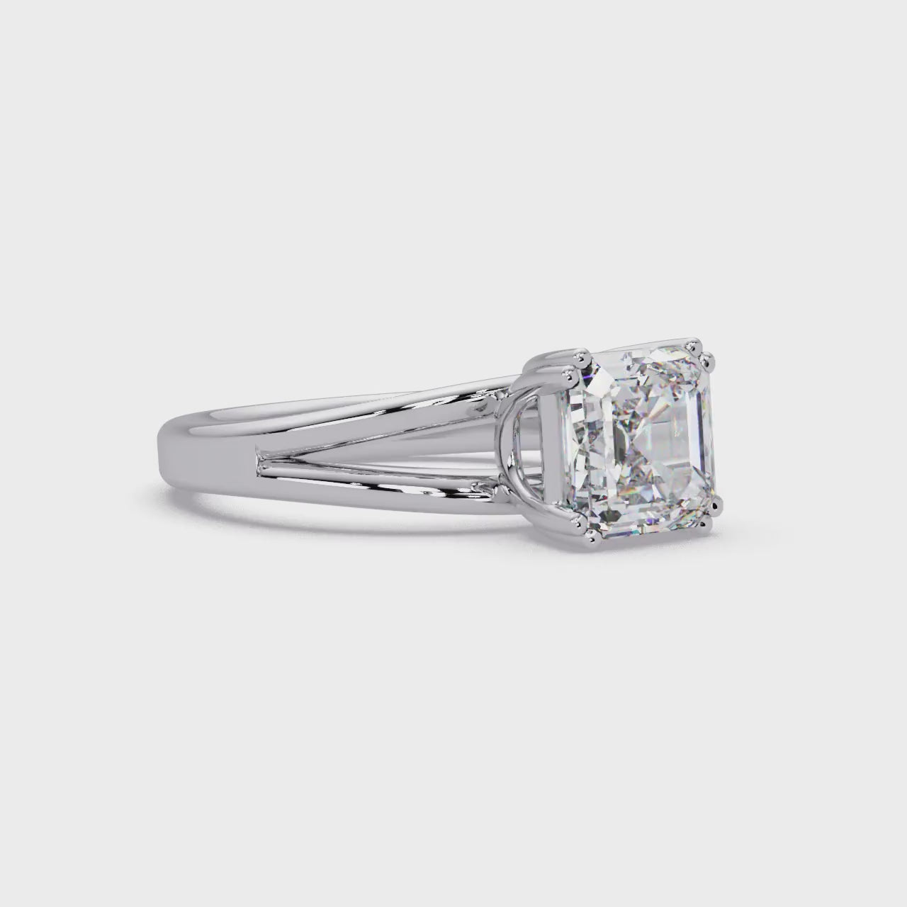 Asscher Cut Diamond Split Shank Solitaire Engagement Ring