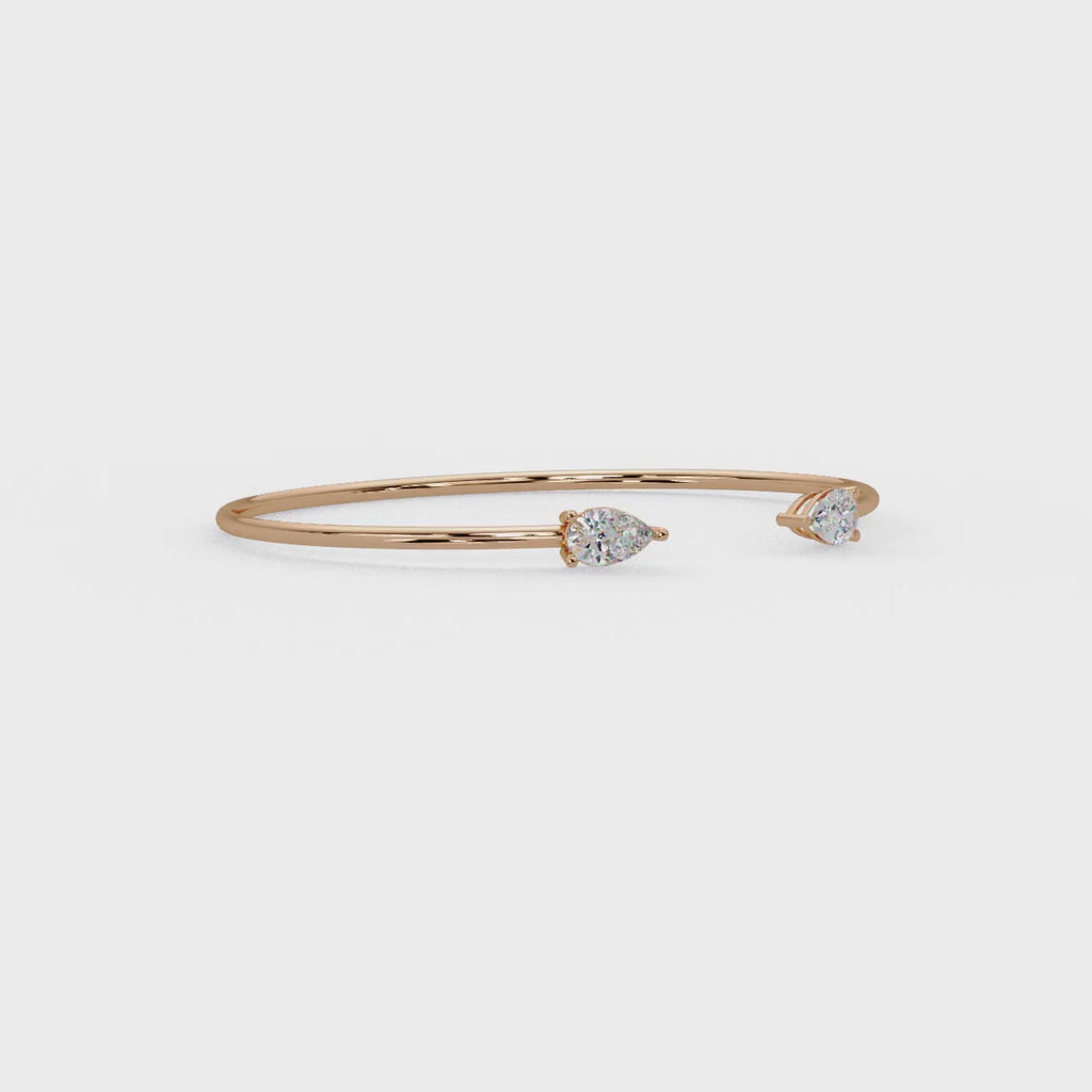 Pear Cut Diamond Open Cuff Bangle Bracelet | Minimalist Luxury Bracelet for Women