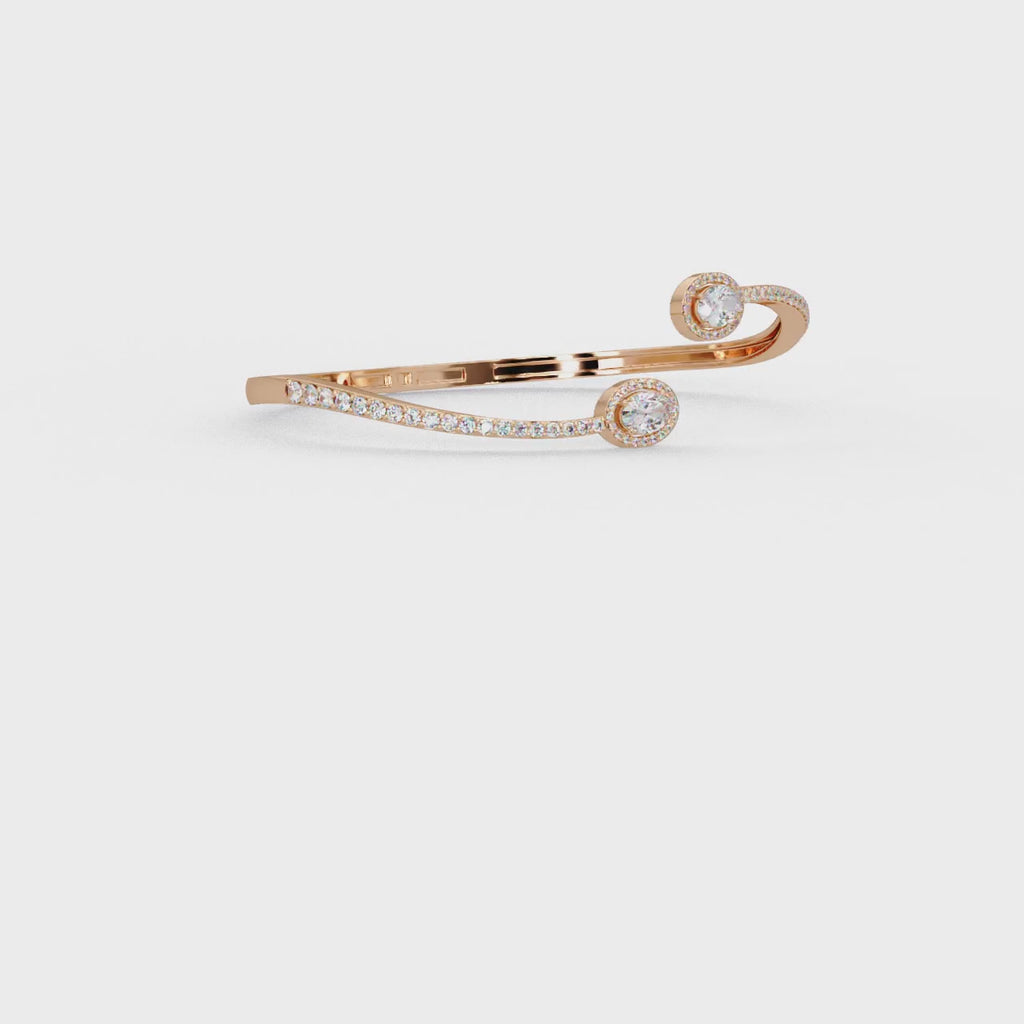 Oval Halo Open Diamond Cuff Bracelet