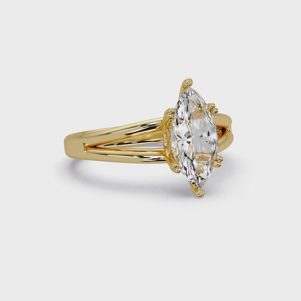 Marquise Cut Diamond Split Shank Solitaire Engagement Ring