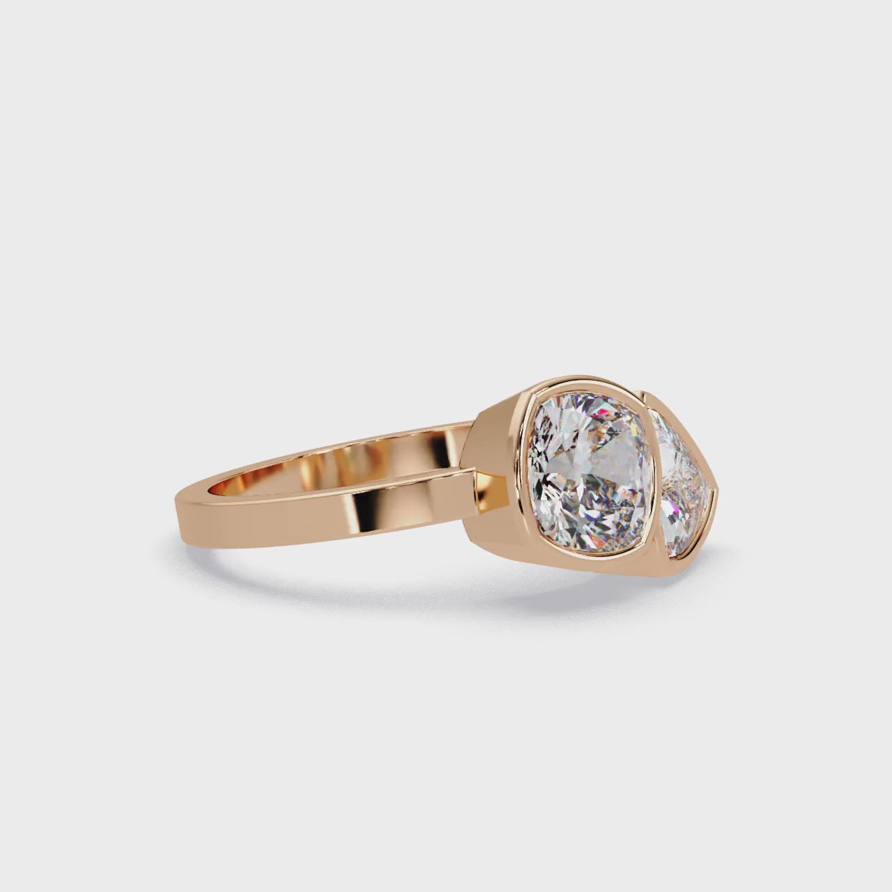 Bezel Set Cushion & Trillion Diamond Toi et Moi Engagement Ring