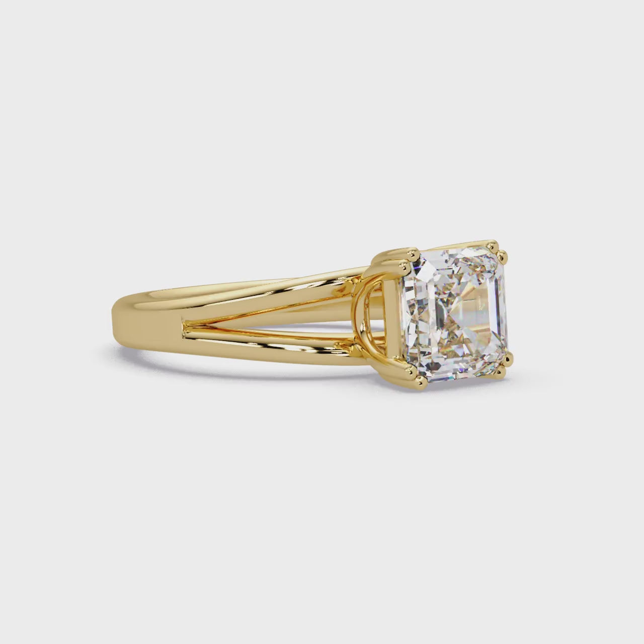 Asscher Cut Diamond Split Shank Solitaire Engagement Ring