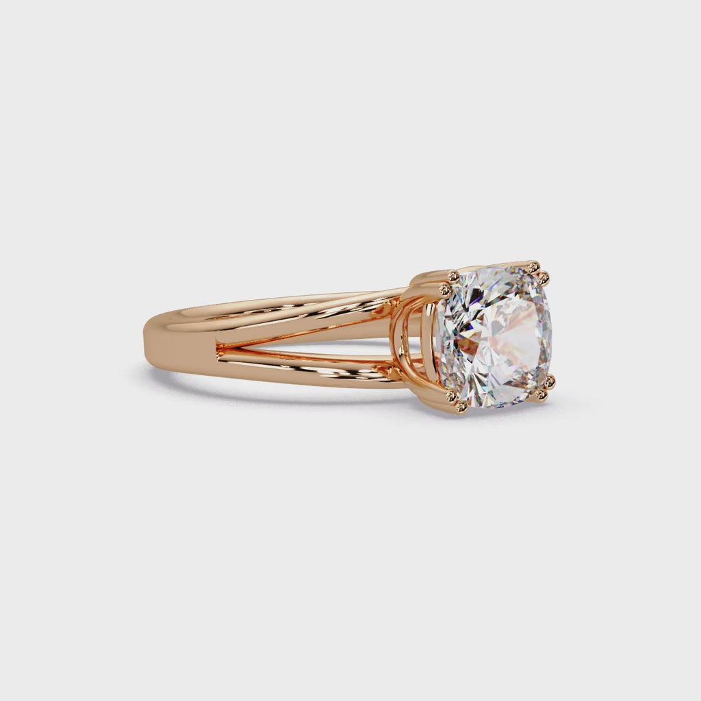Cushion Cut Diamond Split Shank Solitaire Engagement Ring
