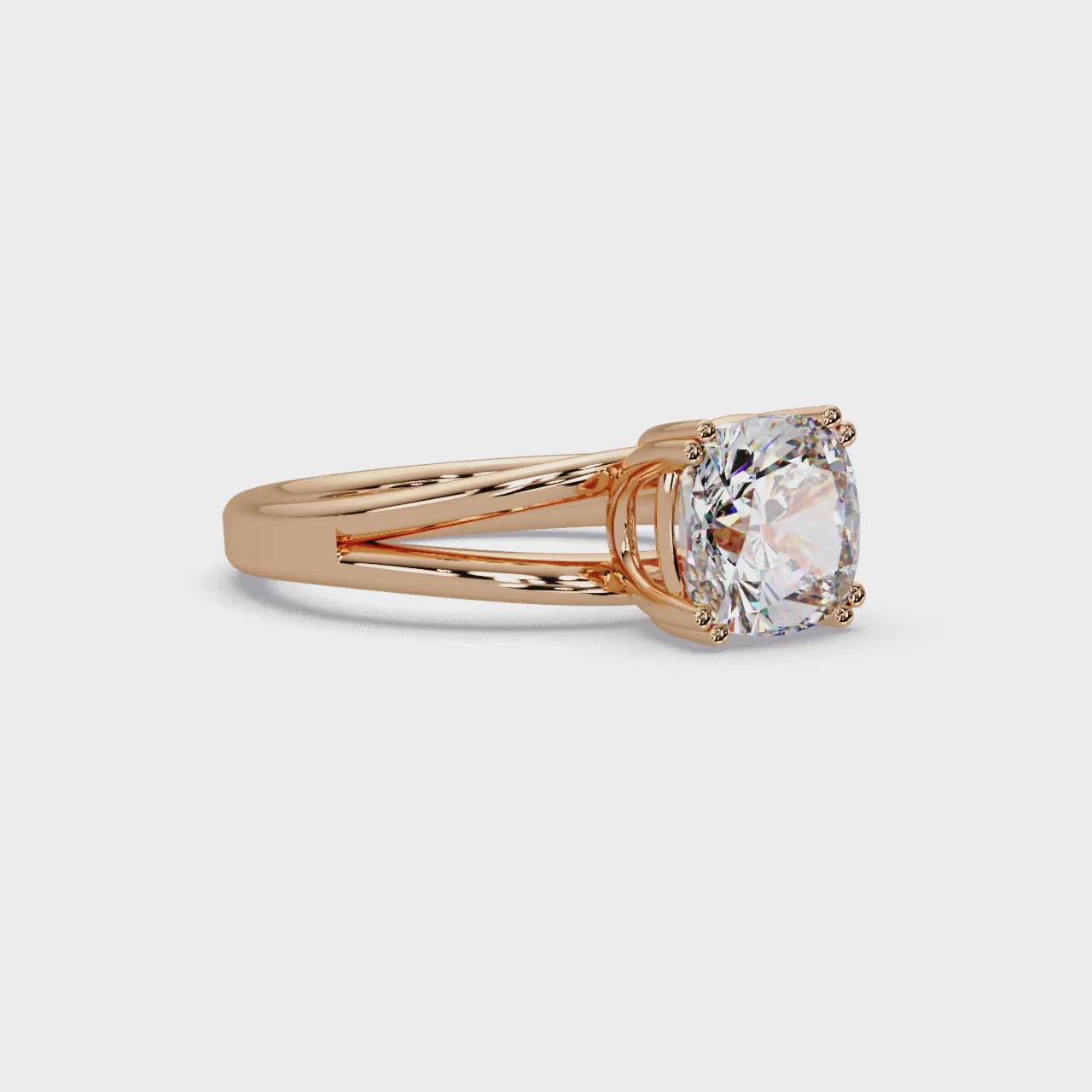 Cushion Cut Diamond Split Shank Solitaire Engagement Ring