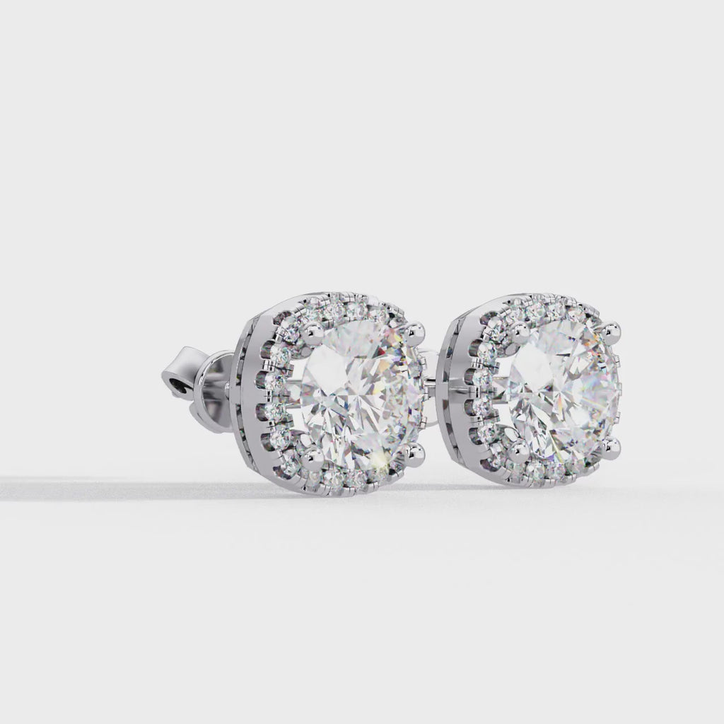 Round Brilliant Halo Lab Grown Diamond Stud Earrings