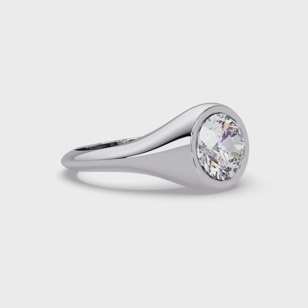 Round Cut Diamond Bezel Set Signet Ring