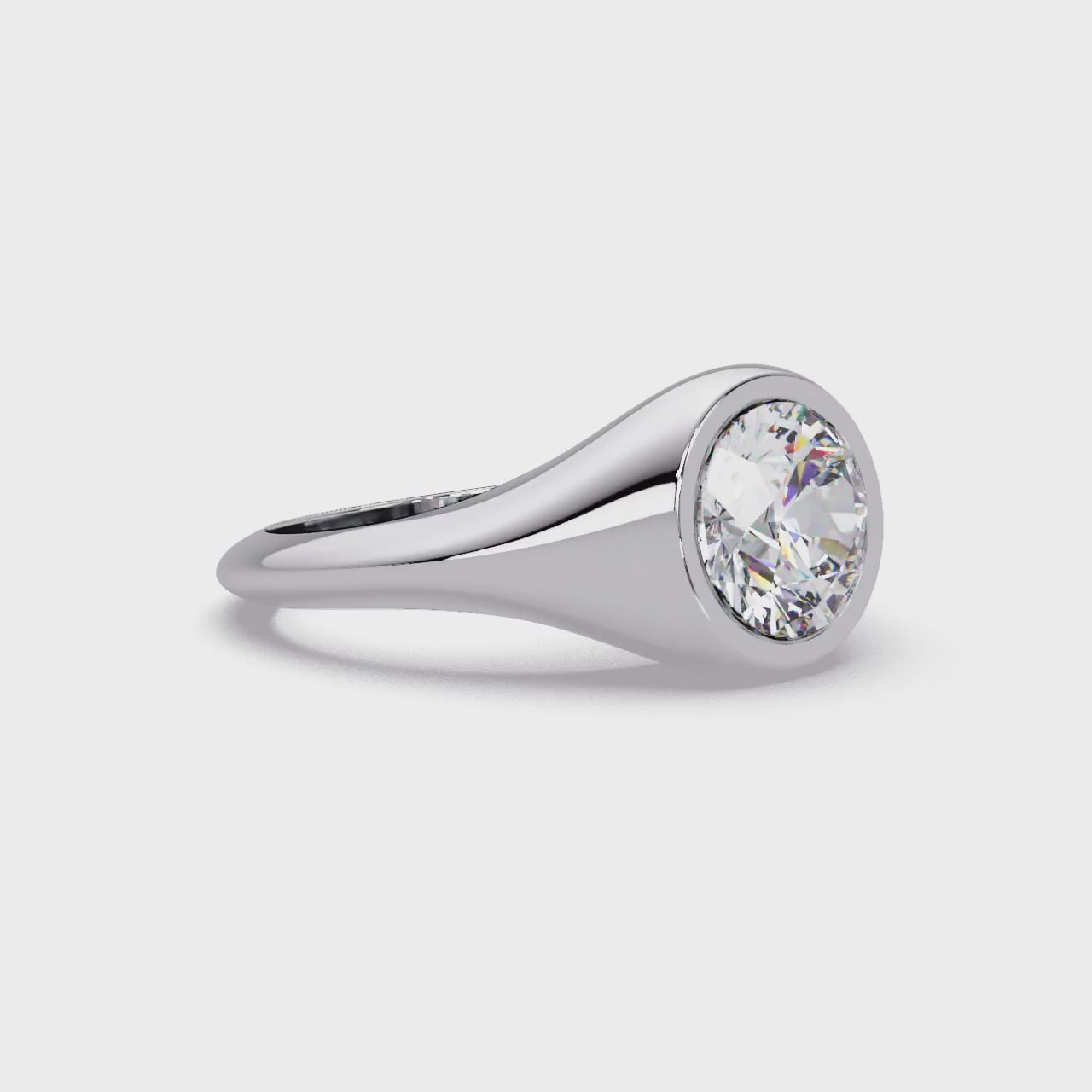 Round Cut Diamond Bezel Set Signet Ring