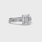 Emerald Cut Diamond Three Stone Twisted Pave Ladies Ring