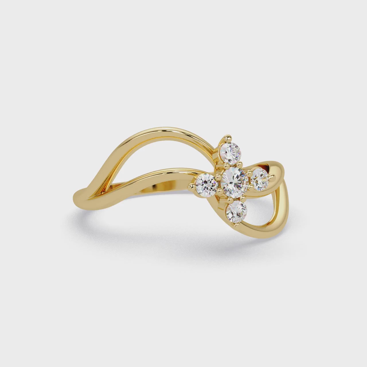 Round Cut Floral Cluster Diamond Wave Ring