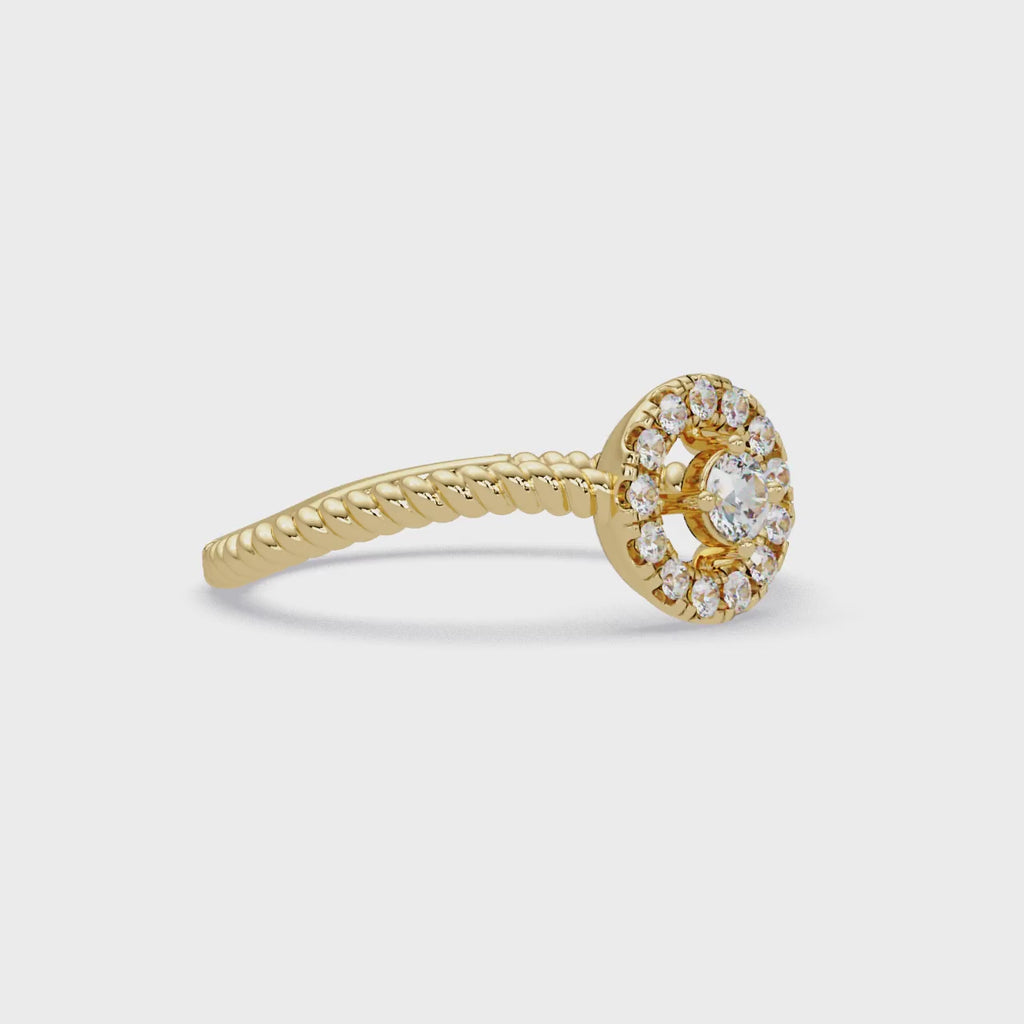 Vintage Twisted Rope Openwork Round Cut Diamond Halo Ring