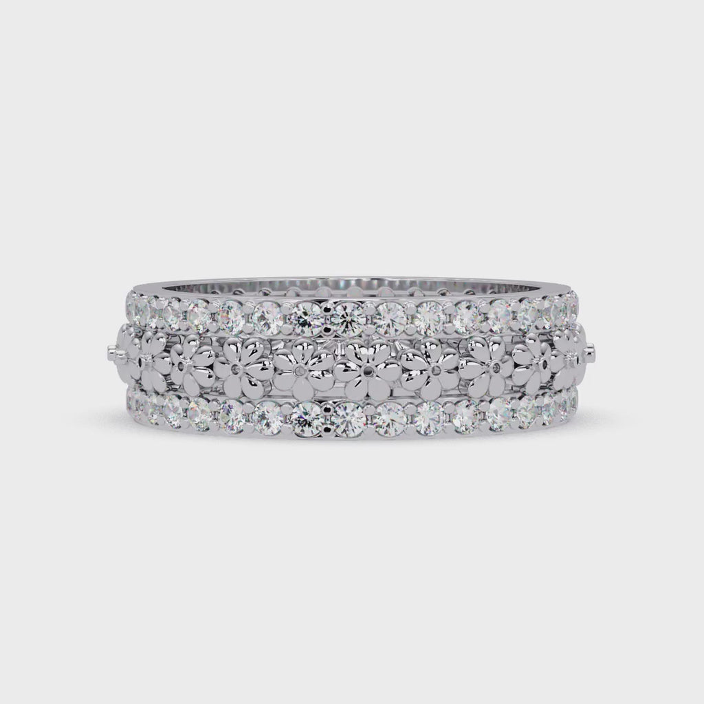 Radiant Cut Diamond Floral Eternity Band Ring