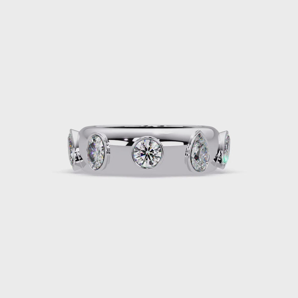 Modern Multi Shape Bezel Diamond Band Ring
