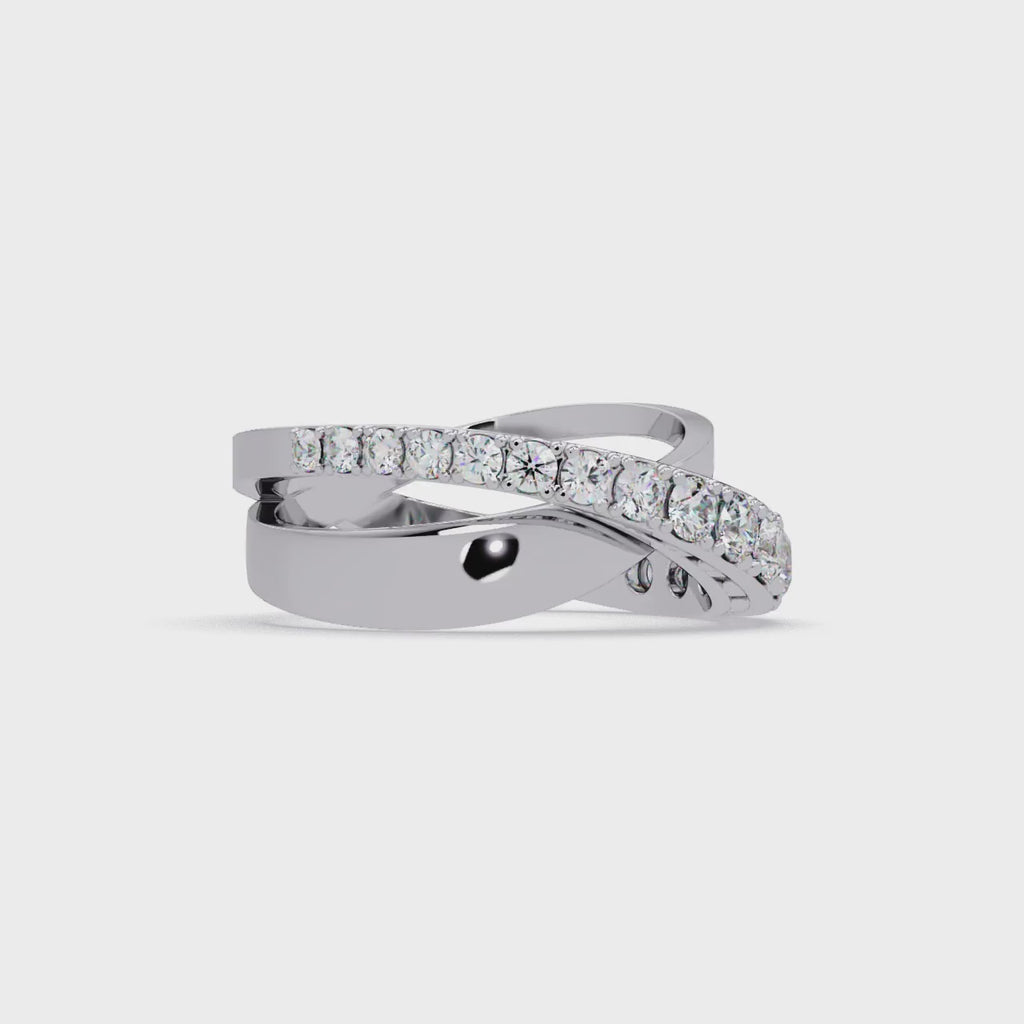 Round Cut Diamond Criss Cross Bypass Band Ring