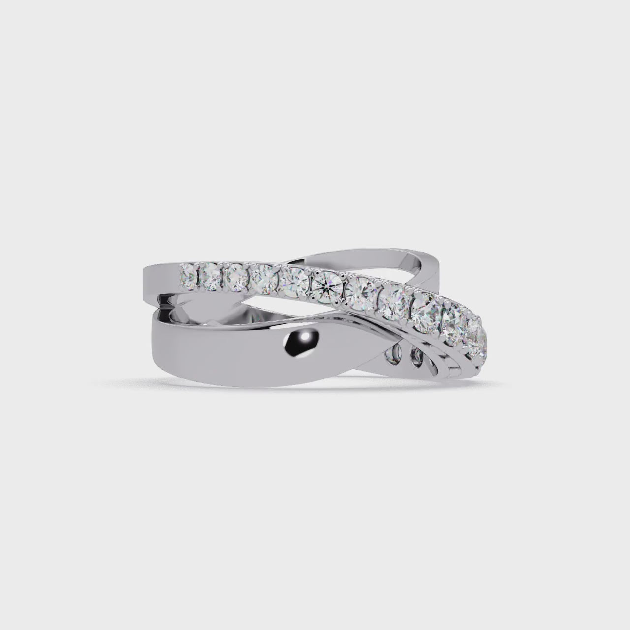 Round Cut Diamond Criss Cross Bypass Band Ring