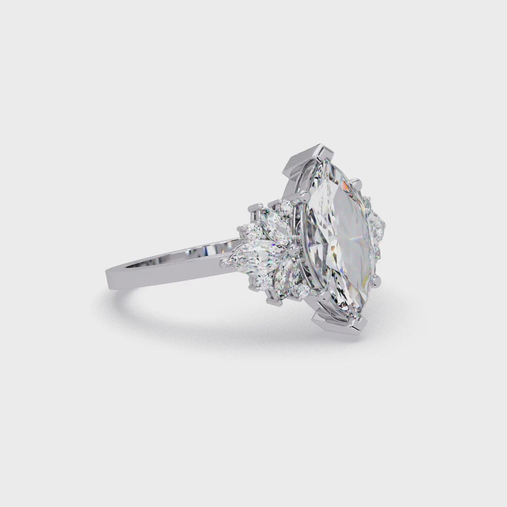Marquise Cut Floral Diamond Engagement Ring