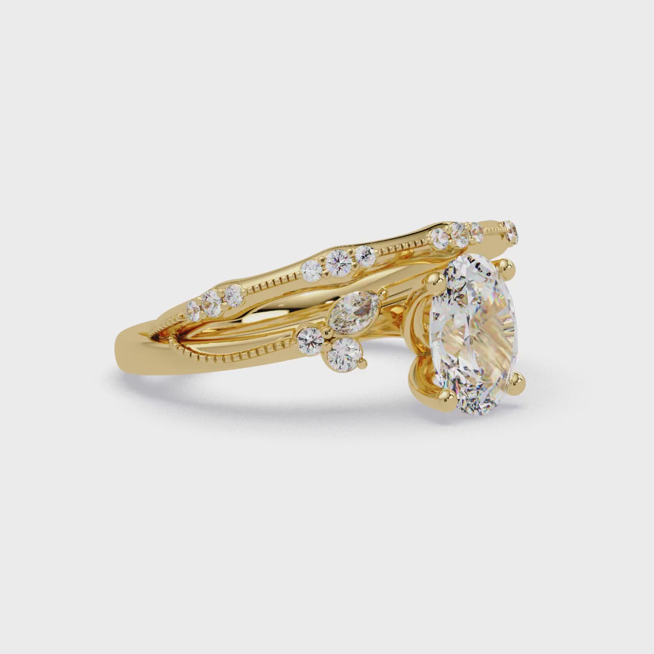 Floral Diamond Engagement Ring with Customizable Round, Oval & Marquise Center Stone