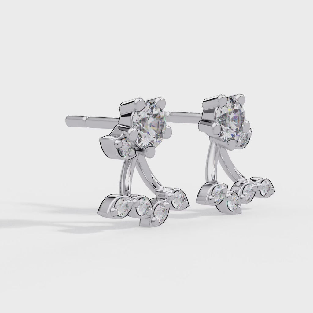 Round Diamond Floral Cluster Stud Earrings in Gold