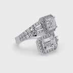 Custom Baguette Emerald Cut Double Halo Engagement Ring